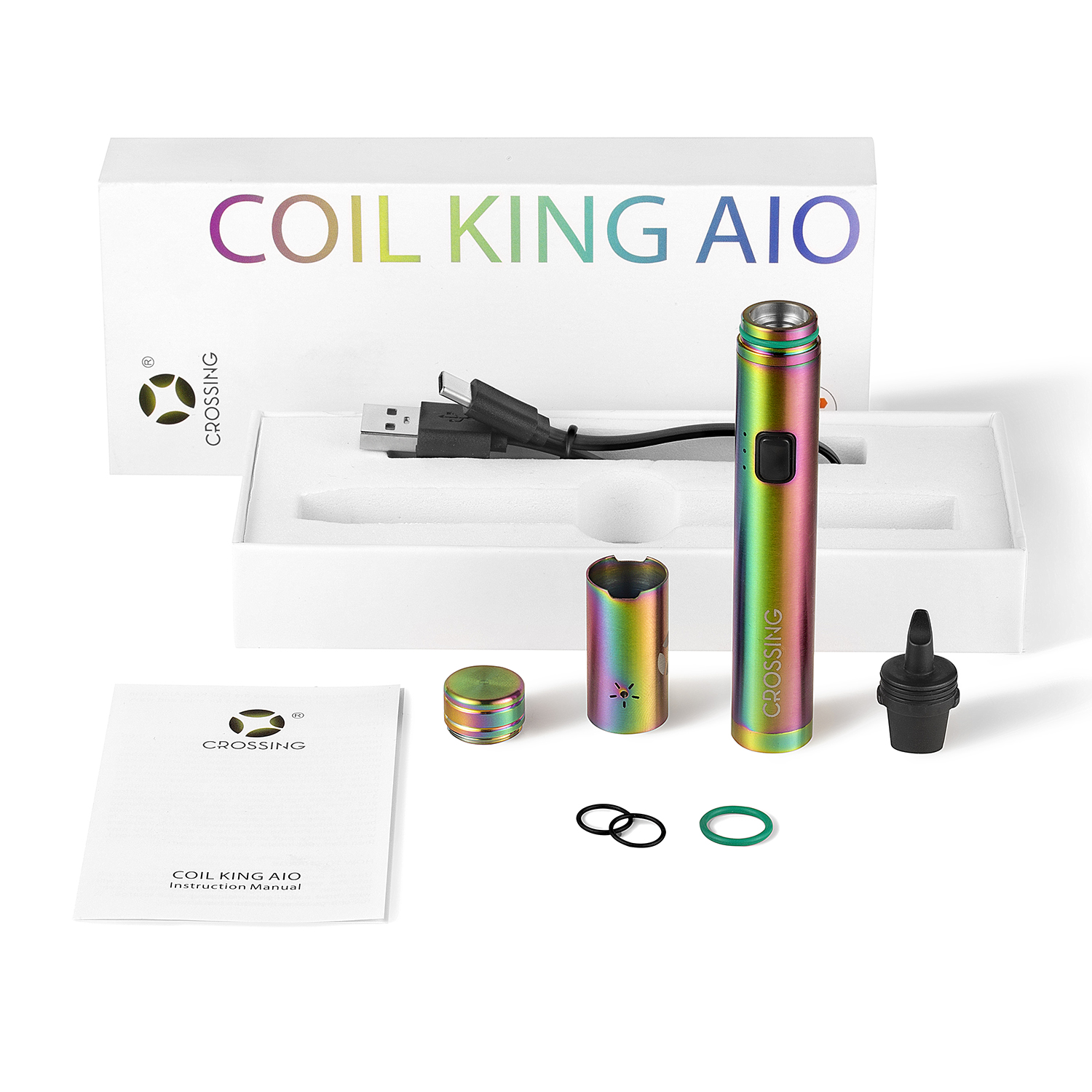 Crossing Coil King AIO dab pen rainbow with box and accessories