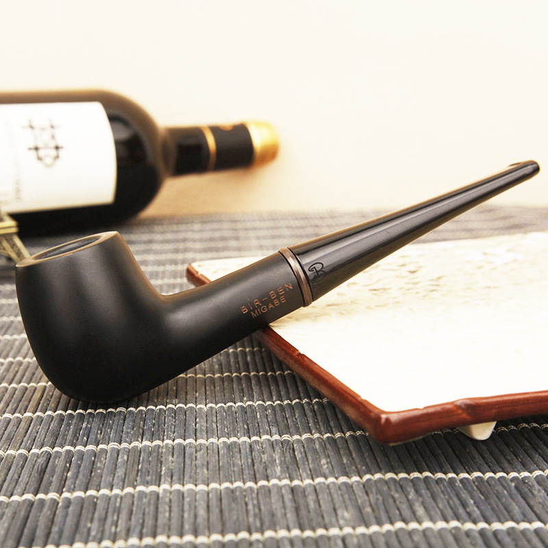 Handmade Ebony Wooden Pipe Classic Curved Pipe Straight Handle