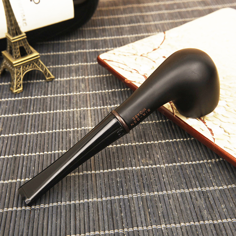 Handmade Ebony Wooden Pipe Classic Curved Pipe Straight Handle
