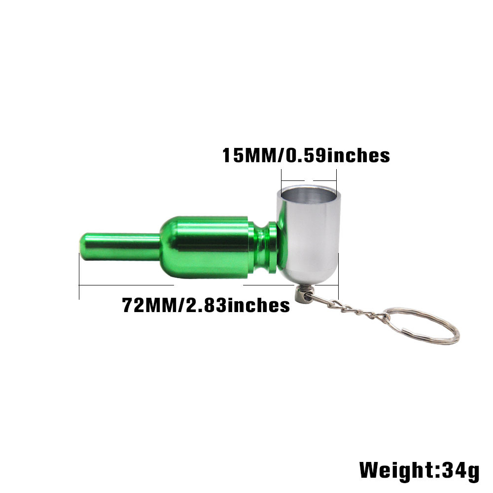 Pill Shape Mini Keychain Metal Smoking Pipe geen with size