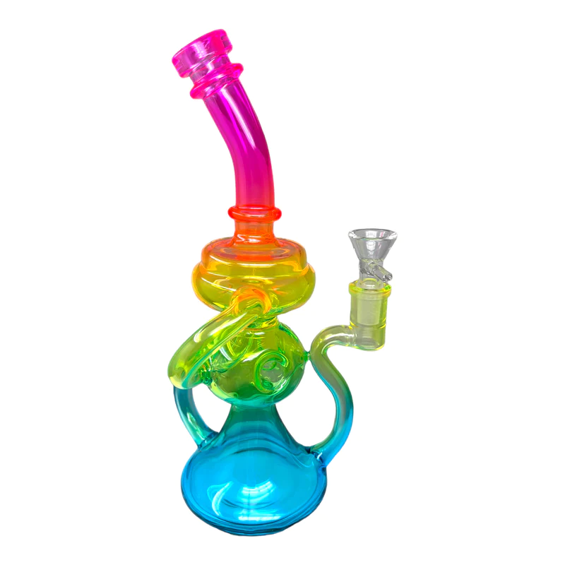 Rainbow Glass Recycler Dab Rig with Regular Bowl