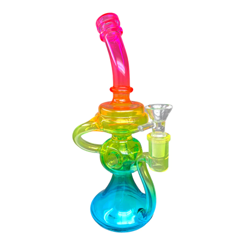 Rainbow Glass Recycler Dab Rig with Regular Bowl