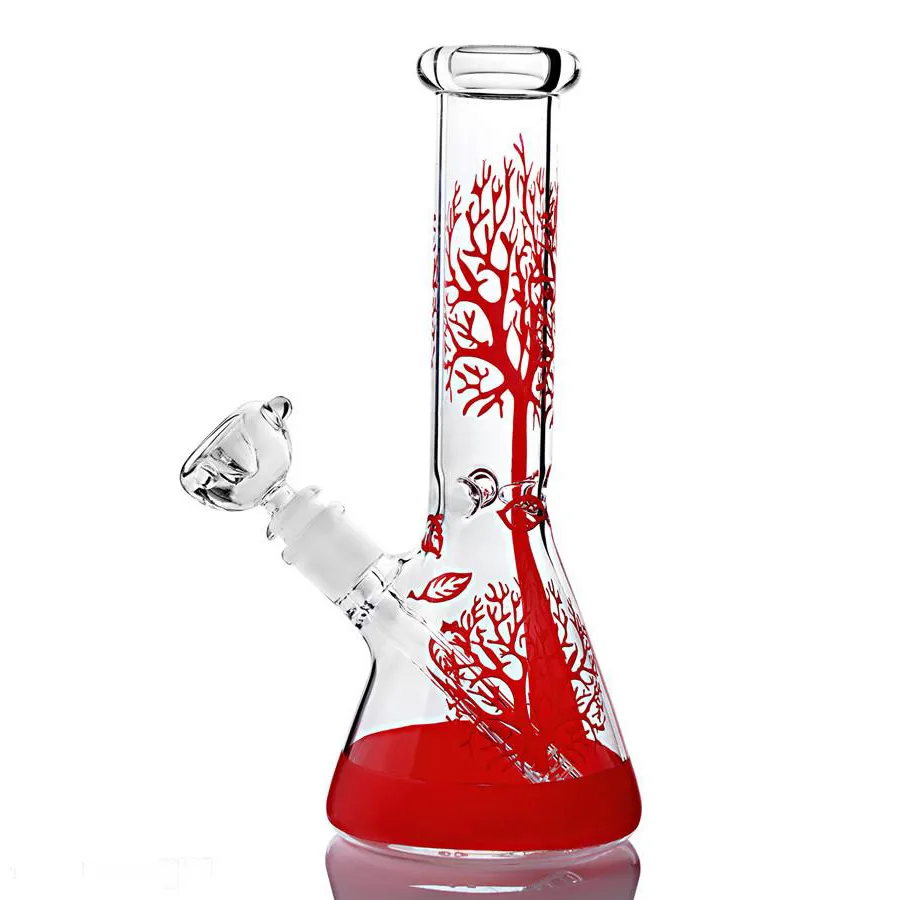 11 Inch Red Tree Glass Bong Water Pipes Beaker Recycler