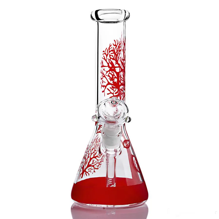 11 Inch Red Tree Glass Bong Water Pipes Beaker Recycler