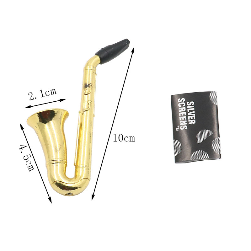 Pipa de fumar con forma de saxofón única | Mini pipa portátil de aleación | Cachimba de pipa de tabaco de metal de 97 mm de longitud