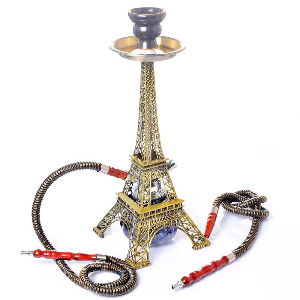 Paris Tower Hookah Shisha Set | with Ceramic Bowl Double Hoses Charcoal Tongs Glass Base | Water Pipe Cachimba Nargile Sheesha Narguile Chicha - Puffingmaster