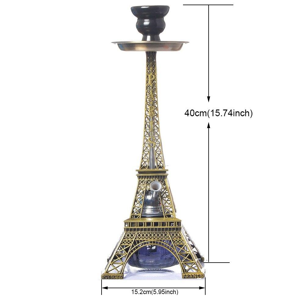 Paris Tower Hookah Shisha Set | with Ceramic Bowl Double Hoses Charcoal Tongs Glass Base | Water Pipe Cachimba Nargile Sheesha Narguile Chicha - Puffingmaster