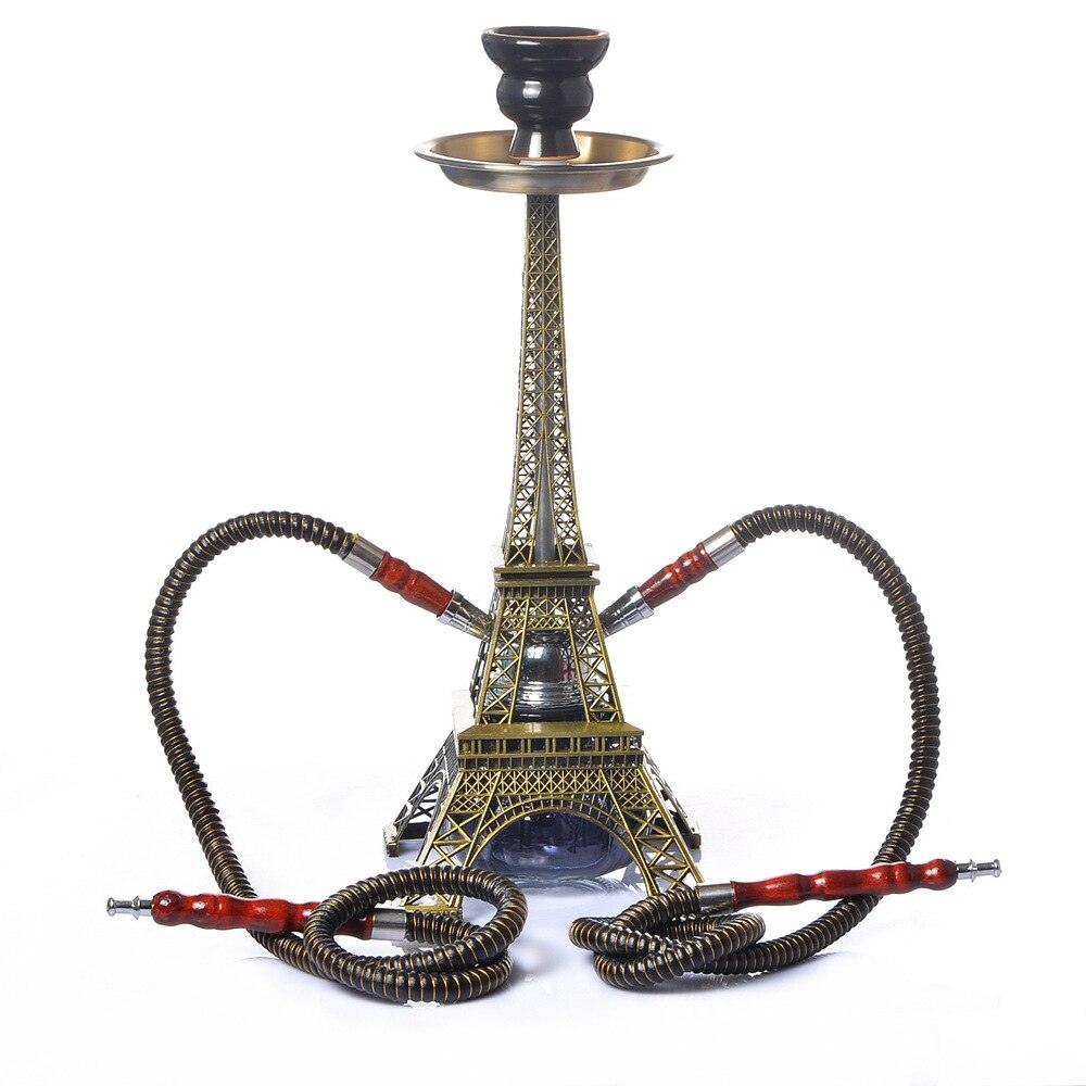 Paris Tower Hookah Shisha Set | with Ceramic Bowl Double Hoses Charcoal Tongs Glass Base | Water Pipe Cachimba Nargile Sheesha Narguile Chicha - Puffingmaster