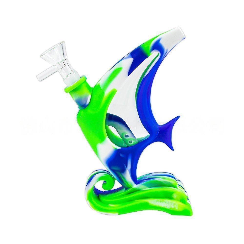 Flying Fish Style Dab Rig | Silicone Glass Blue Green Hookah Smoking Puffing Bottle Lightweight Portable - Puffingmaster