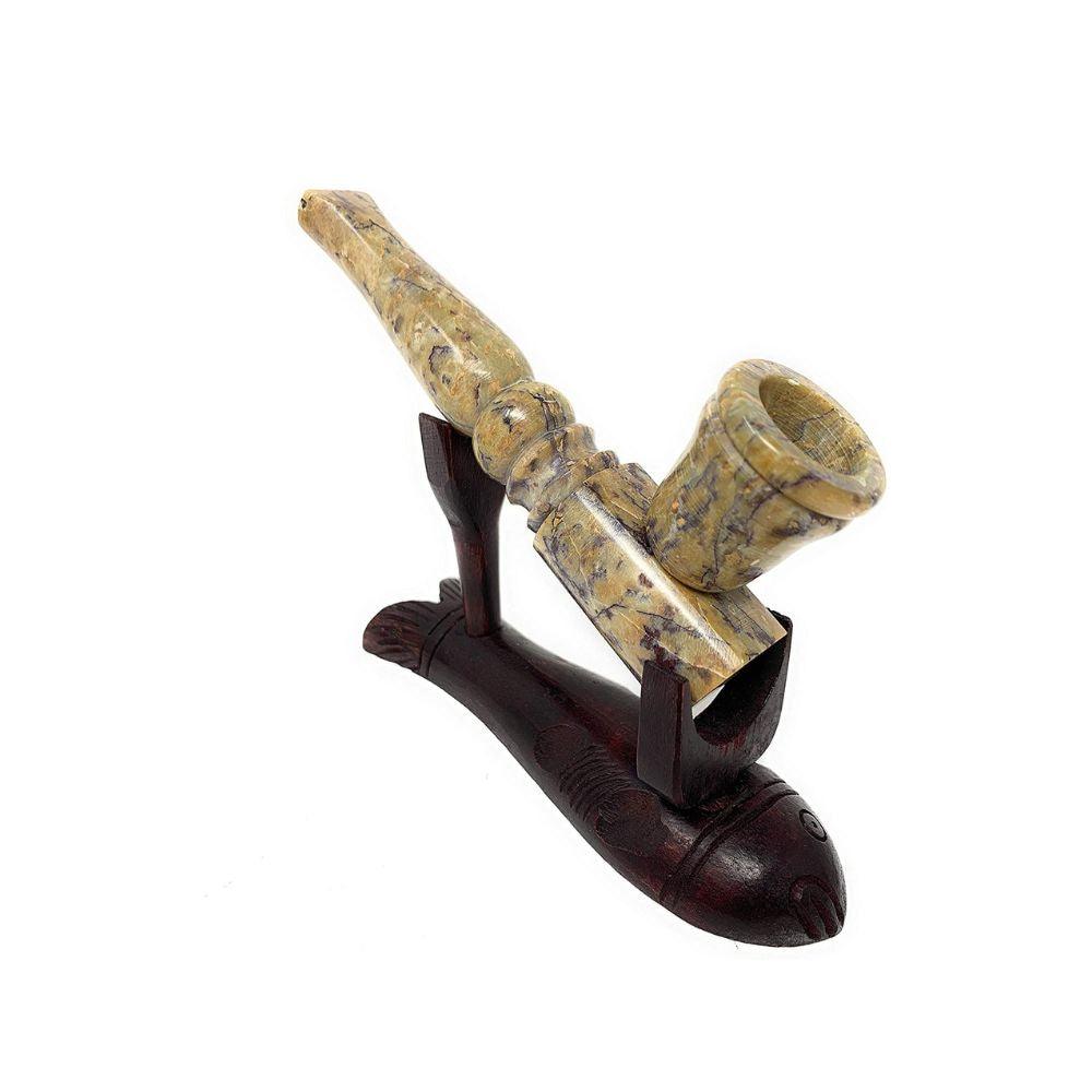 Matchpipe 5 inches Marble Finish Soapstone Tobacco Pipe Hand Carved Collectible - Puffingmaster