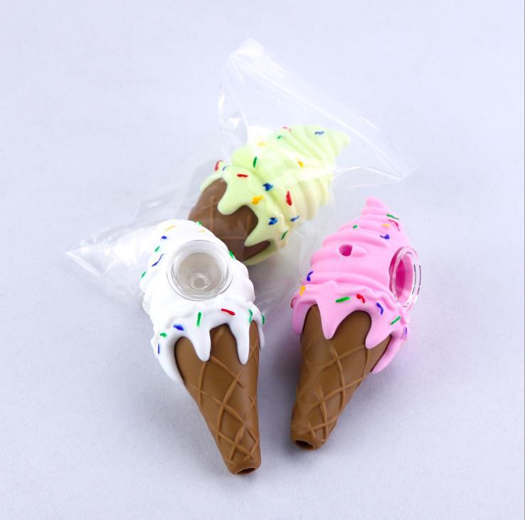 Ice Cream Hand Pipes | Silicone Smoking Pipe with Thick Glass Bowl Spoon Tobacco Hookah Bong - Puffingmaster