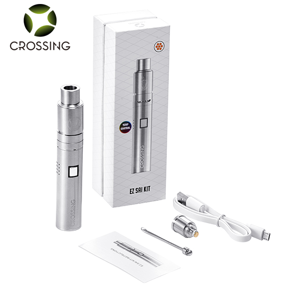 Crossing EZ Saionara Wax Vaporizer Kit Silver with accessories and box