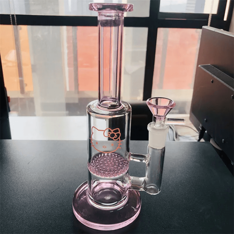 Hello Kitty Girly Bong | Mini Glass Water Pipes Straight Recycler - Puffingmaster