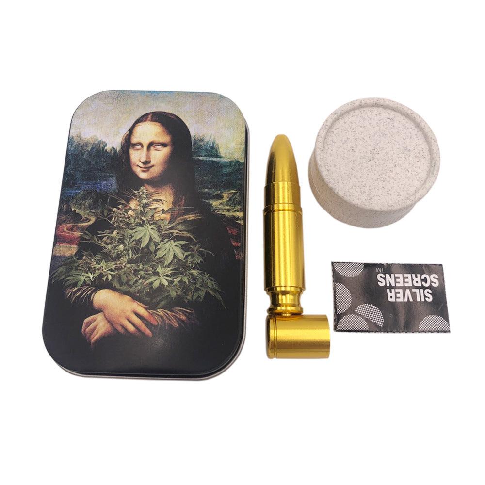 Metal Bullet Pipe Kit with Plastic Herb Grinder Silver Screens Rolling Tray - Puffingmaster