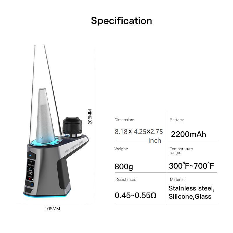 mingvape luxo erig with size battery capacity weight temperature material
