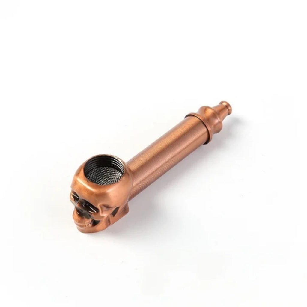 Tuyau métallique crâne tête fantôme | Ensemble de fumage portable en cuivre et bronze lavable 