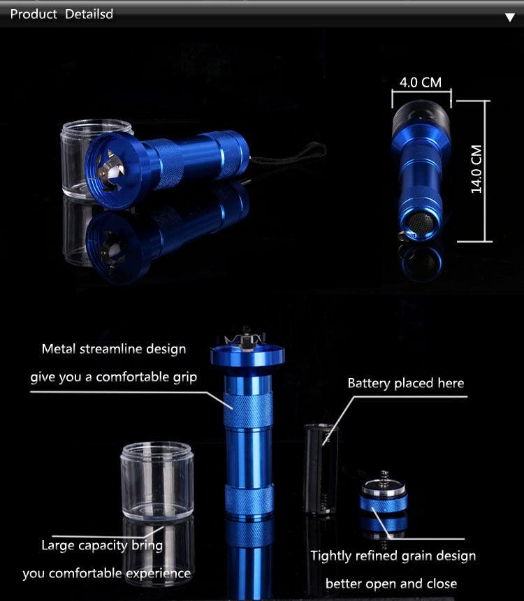 Electric Torch Flashlight Grinder Aluminum Alloy Tobacco Metal Crusher - Puffingmaster