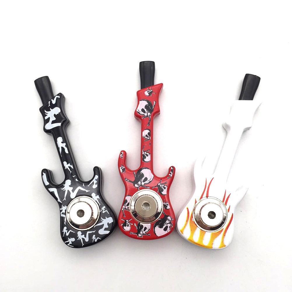 Metal Guitar Pipe | Creative Skull Printed Detachable Portable Pipe with Cover and Mesh - Puffingmaster