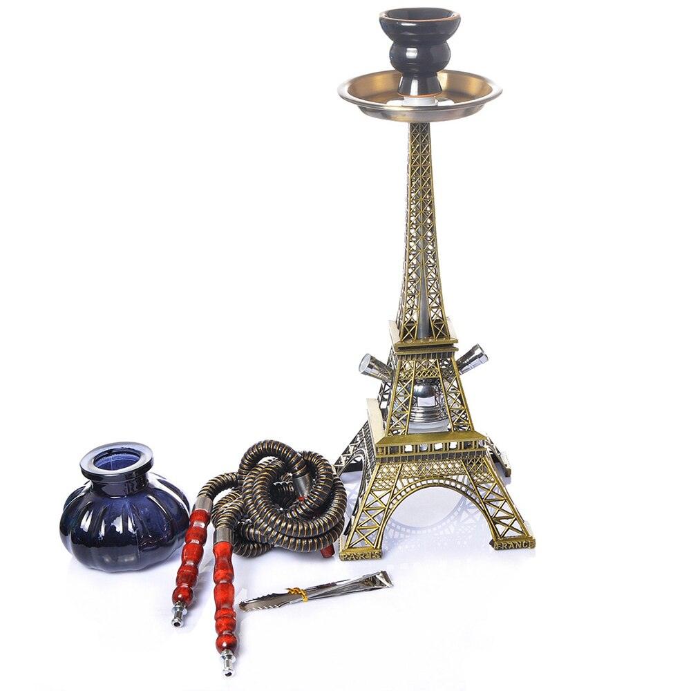 Paris Tower Hookah Shisha Set | with Ceramic Bowl Double Hoses Charcoal Tongs Glass Base | Water Pipe Cachimba Nargile Sheesha Narguile Chicha - Puffingmaster