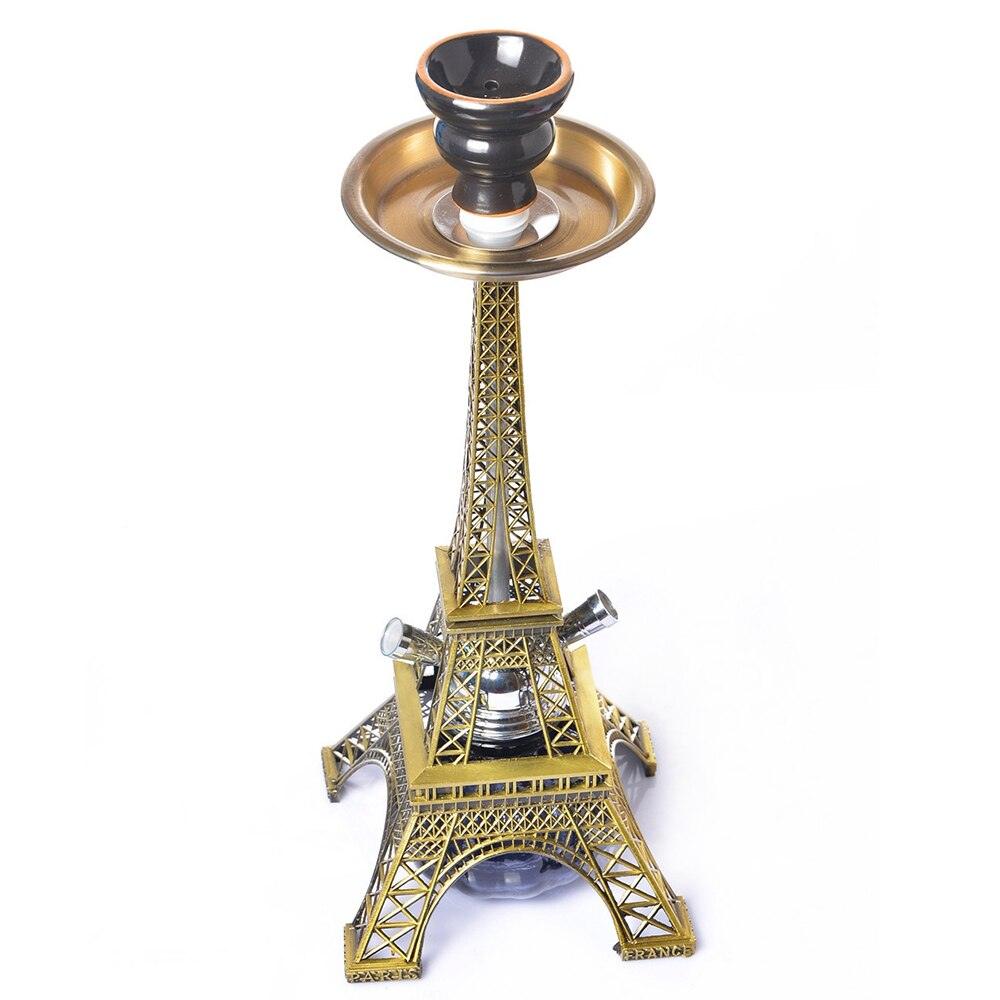 Paris Tower Hookah Shisha Set | with Ceramic Bowl Double Hoses Charcoal Tongs Glass Base | Water Pipe Cachimba Nargile Sheesha Narguile Chicha - Puffingmaster