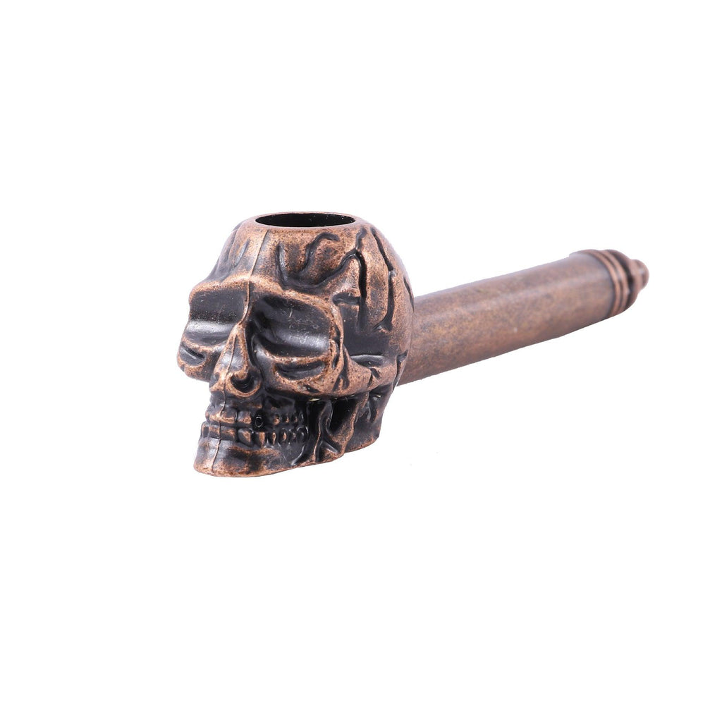 Ghost Head Skull Metal Pipe | Portable Washable Bronze Copper Smoking Set - Puffingmaster