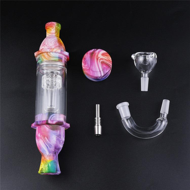 5 in 1 Multifunctional Glass Silicone Tube Pipe | Titanium Nails Top Tower Smoke Portable Lightweight - Puffingmaster