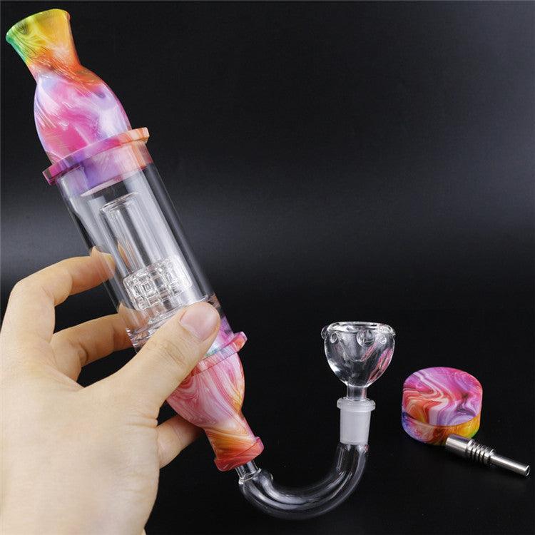 5 in 1 Multifunctional Glass Silicone Tube Pipe | Titanium Nails Top Tower Smoke Portable Lightweight - Puffingmaster