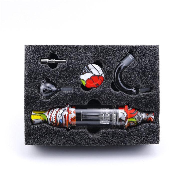 5 in 1 Multifunctional Glass Silicone Tube Pipe | Titanium Nails Top Tower Smoke Portable Lightweight - Puffingmaster