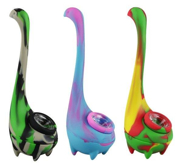 Ness Monster Cute Bubbler Pipe | Hand Pipe Silicone with Medium Glass Bowl Portable Lightweight - Puffingmaster