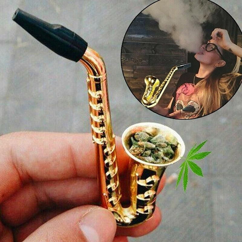 Unique Saxophone Shape Smoking Pipe | Alloy Mini Portable Pipe | Length 97mm Metal Tobacco Pipe Hookah - Puffingmaster