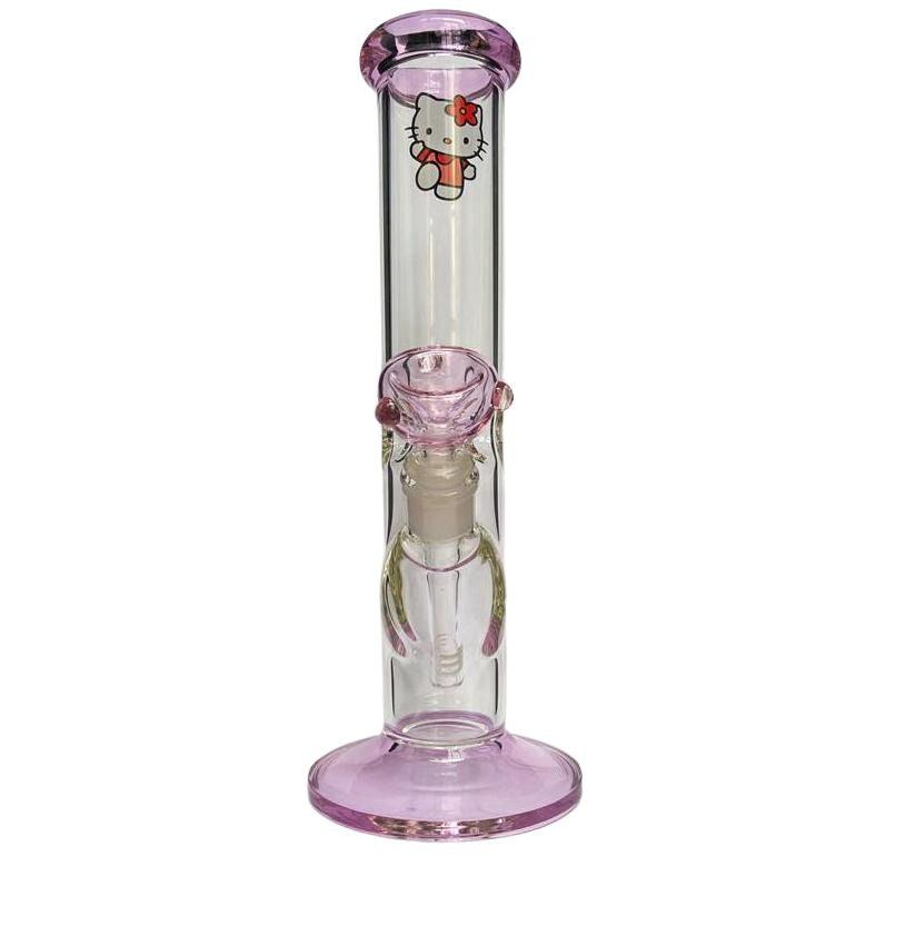 Hello Kitty Girly Bong | Mini Glass Water Pipes Straight Recycler - Puffingmaster