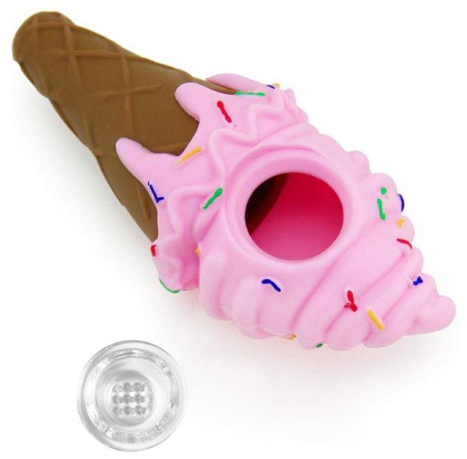 Ice Cream Hand Pipes | Silicone Smoking Pipe with Thick Glass Bowl Spoon Tobacco Hookah Bong - Puffingmaster