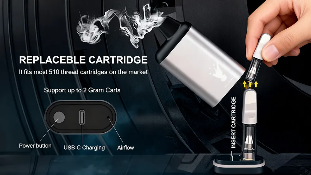 A Hato Armor 510 vape battery silver with a cartridge