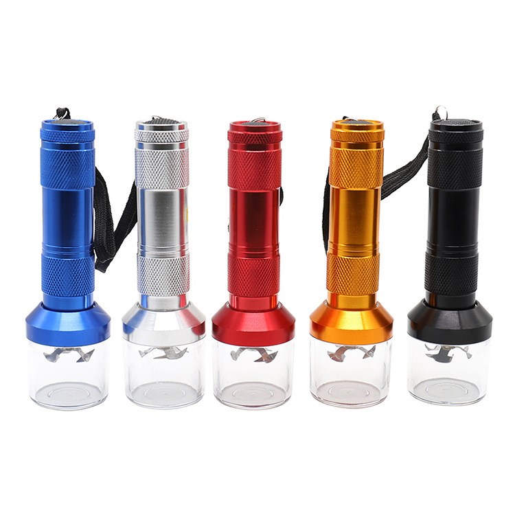 5 Colors Aluminum Flashlight Shaped Electric Herb Grinder Tool with Lanyard