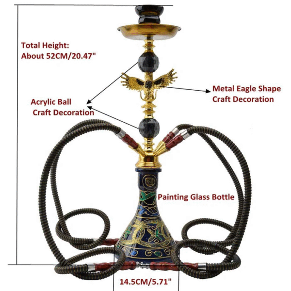 Arab Eagle Shape Glass Metal Ceramic Hookah Set | Narguile Completo 4 Hoses Bar Shisha Set