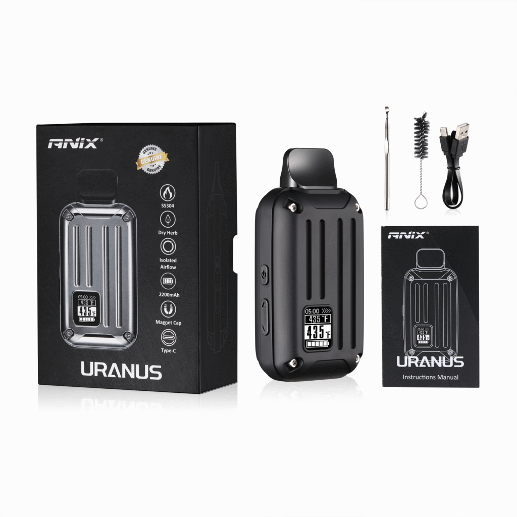 ANIX Uranus Dry Herb Vaporizer with OLED screen black with accessories