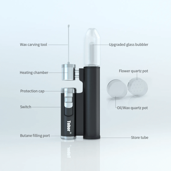 Bazoka Mini Butane Portable Dab Rig black with specifications