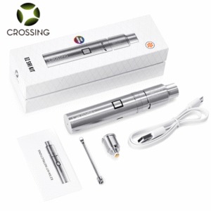 Crossing EZ Saionara Wax Vaporizer Kit Silver with accessories and box