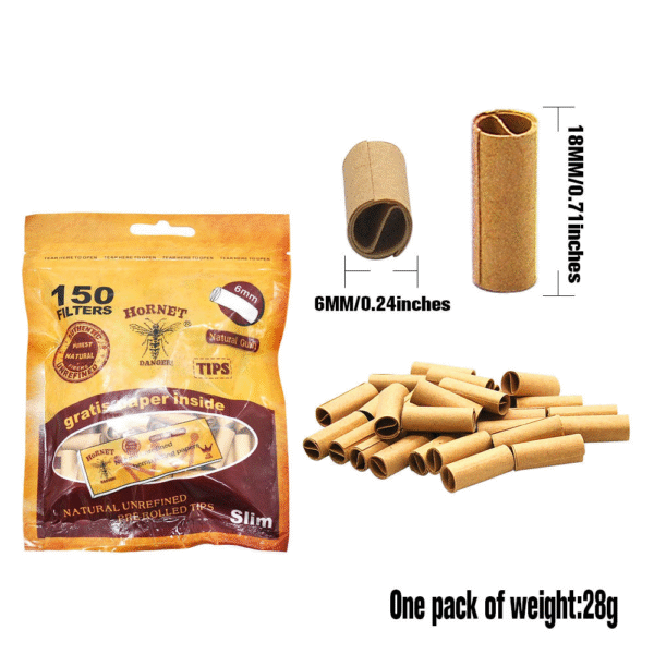 Hornet 5MM 6MM Per Rolled Tips Slim Natural 150Pcs 2 Pack