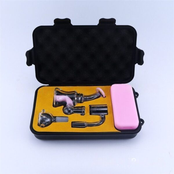 mini-dab-rig-pink Mini Glass Dab Rig Kit | Handheld Water Pipe With 14mm Bowl Quartz Banger