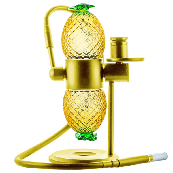 pinapple-gravity-bong-gold pineapple gravity bong 360° rotating glass hookah yellow