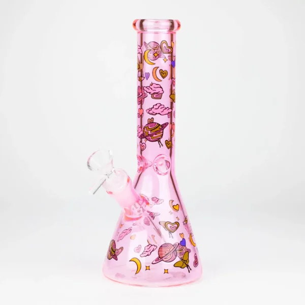Pink cartoon planet heart pattern glass beaker bong