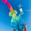 Rainbow Glass Recycler Dab Rig with Regular Bowl