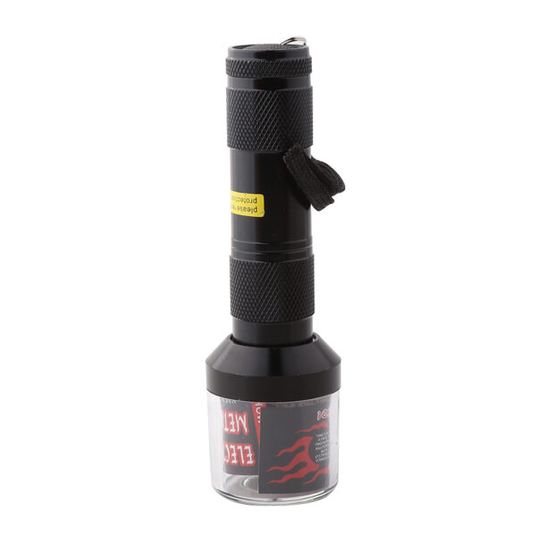 black aluminum handheld flashlight style herb grinder with lanyard