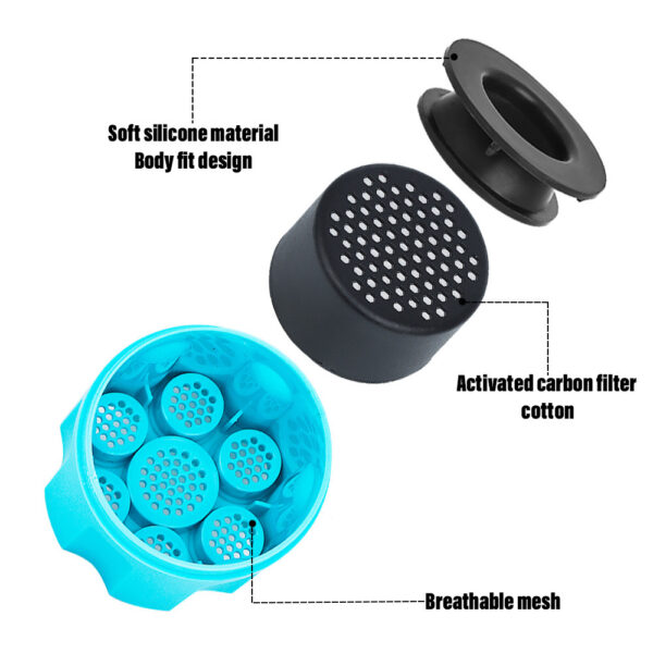 Xhale Buddy smoke filter internal parts diagram with carbon cotton and silicone fitting