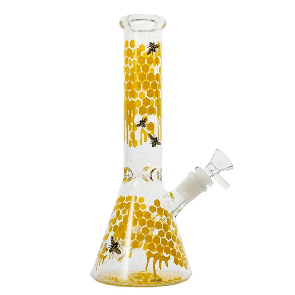 Honeycombed Bee Decal Beaker Glass Bong 10 Inch Water Pipe with Glass Bowl