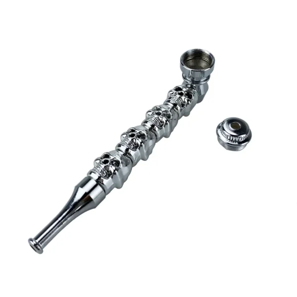 skull-design-smoking-pipe-silver Creative Metal Skull Head Smoking Pipe With Filter Mouthpiece Detachable 5 Pack