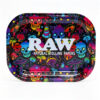 Vibrant rainbow skull and mushroom print RAW metal tin rolling tray 18 x 14 cm