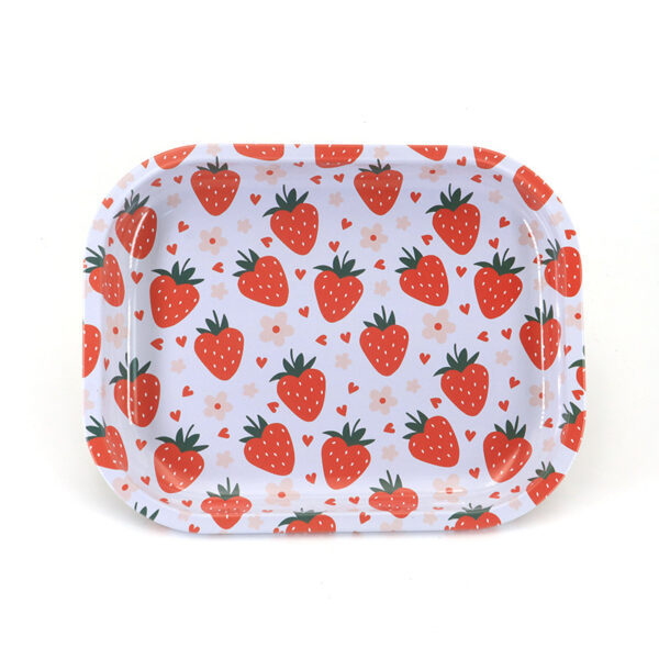 Cute strawberry print metal tin rolling tray 18 x 14 cm